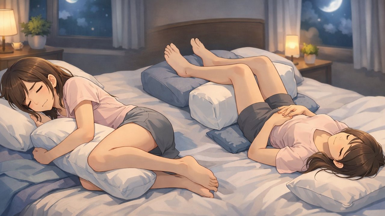 椎間板ヘルニアで眠れない夜の寝方をイメージしたイラスト